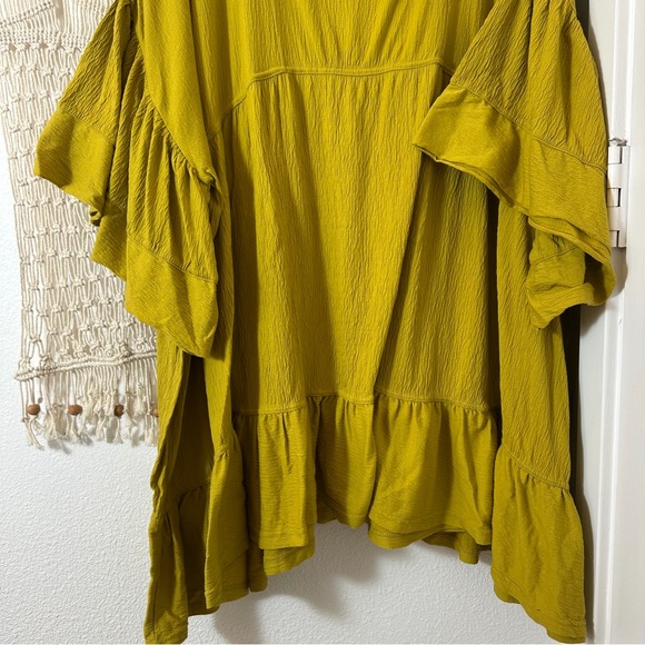 Free People FP Beach Boho Ruffle Sleeve Beach Dress Chartreuse Mustard Gypsy M - Picture 4 of 9
